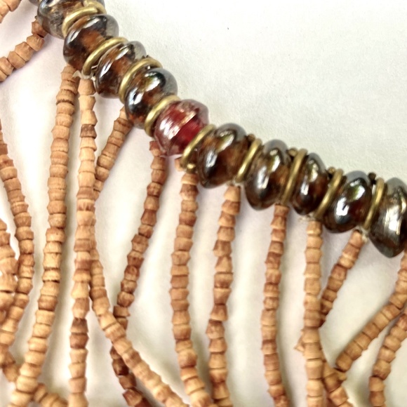 Fringed Choker with Hand-carved Bone Elephants - Vintage Boho Statement Necklace - Picture 8 of 10